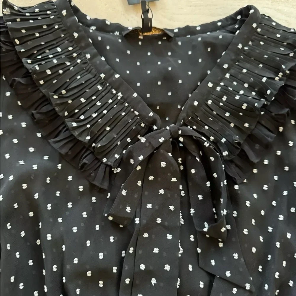Maje Ribul Polka Dot accordion Pleated Midi Dress 36